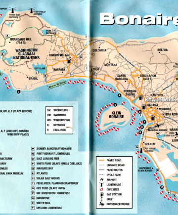 bonaire map with beaches and activities